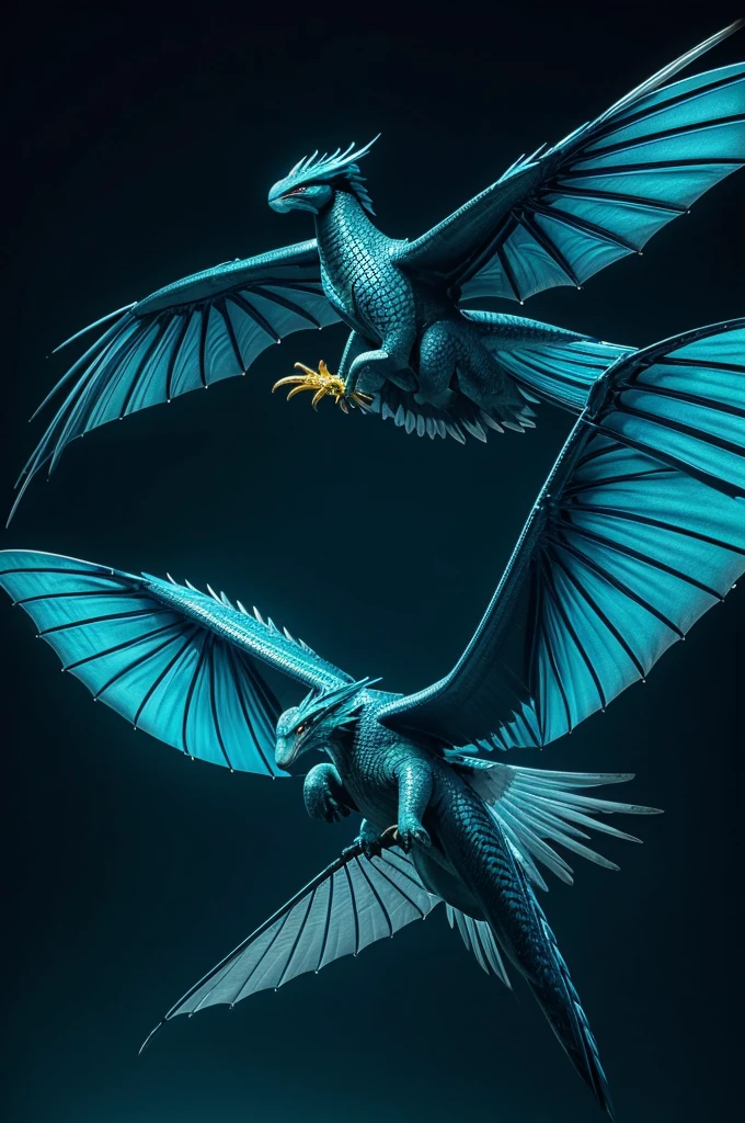 *The dragon boasts a sleek, aerodynamic body built for agility. Its broad, feather-like wings shimmer with iridescent scales that shift from blues and greens to silvers and golds in the light. A streamlined head features large, expressive eyes that change color with its mood, and delicate frilled ears. Its long, whip-like tail ends in a fan of feathers, aiding in precise maneuvers. Bioluminescent markings glow softly along its body and wings, creating an ethereal spectacle during night flights.*