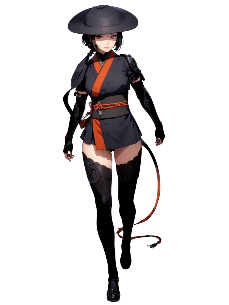 ((1girl, solo)), beautiful body, (perfect anatomy, perfect body, perfect hands, perfect legs), (five fingers:1.5), natural proportions, sexy body, large breasts, cowboy shot BREAK
((extremely detailed face)), (beautiful detailed eyes:1.6), (realistic pupils, realistic iris:1), expressive eyes, looking at viewer, (clear eyes:1.3), (hyperrealistic:1.2), (detailed skin texture:1.2), smooth skin, (black hair:1.5), (red eyes:1.3), ((mature female)), (detailed lips:1.2), (attractive lips:1.1), (glossy lips:1.1), (parted lips), perfect face, perfect eyes BREAK
japanese clothes, (short kimono:1.5), puffy short sleeves, sash, black elbow gloves, fingerless gloves, (arm guard:1.5), thighs, black thighhighs, ass visible through thighs, jingasa BREAK
(masterpiece:1.5), anime-style, top quality, best quality, (beautiful and aesthetic:1.2), (ultra detail:1.5), Ultra-detailed depiction, Ultra-precise depiction, extremely detailed 8k illustration, high resolution, (highly detailed shading:1.2), (realistic lighting:1.4), perfect lighting, vibrant colors, dynamic tones, striking hues, 8k, absurd resolution, perfect shadows, hdr, UHD, ambient lighting, realistic, ultra-realistic, photo realistic, highly detailed, rich detail, luminous colors, fine texture, intricate design, professional illustration, (soft light:1.2), (illustration:0.7)