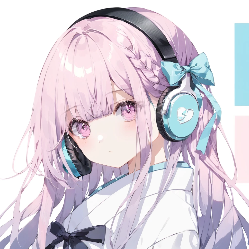 One girl, Long Hair, pastel colour, Portraiture, Medium chest, Line art, シンプルなbackground, (watercolor:0.5)、white系統、background(white)、Long Hair、I have headphones on、
