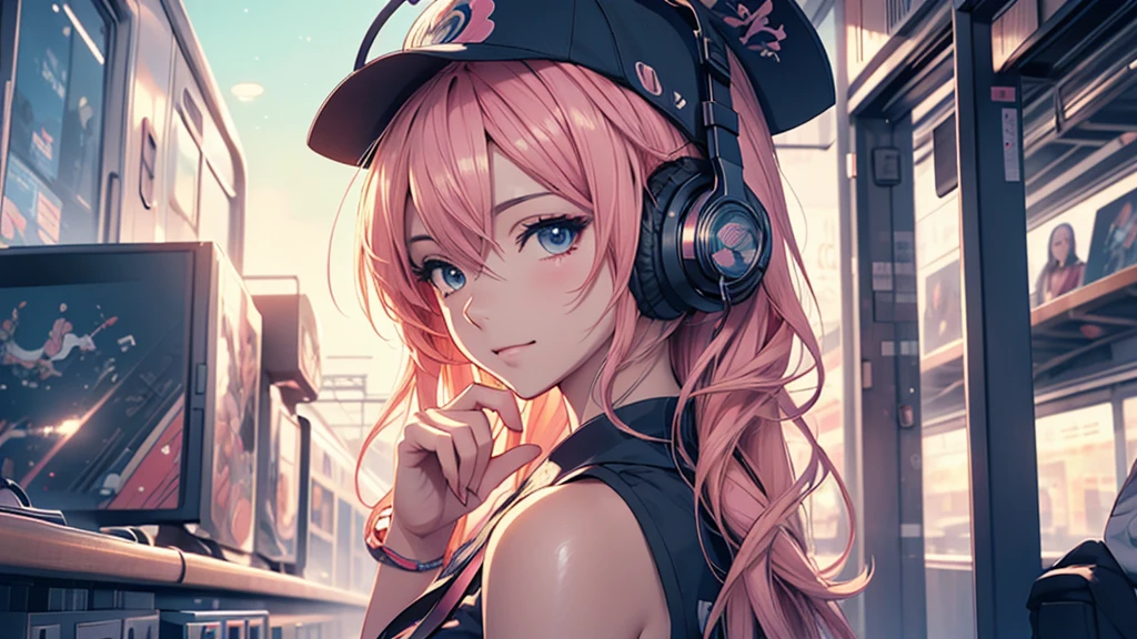 Woman wearing headphones, Anime Style 4 k, anime wallpaper 4k, anime wallpaper 4k, 4k anime wallpaper, anime art wallpaper 4k, anime art wallpaper 4k, Anime Style. 8K, Anime atmosphere, , Ultra HD Anime Wallpaper, Anime Art Wallpaper 8K, Anime Background,landscape、train