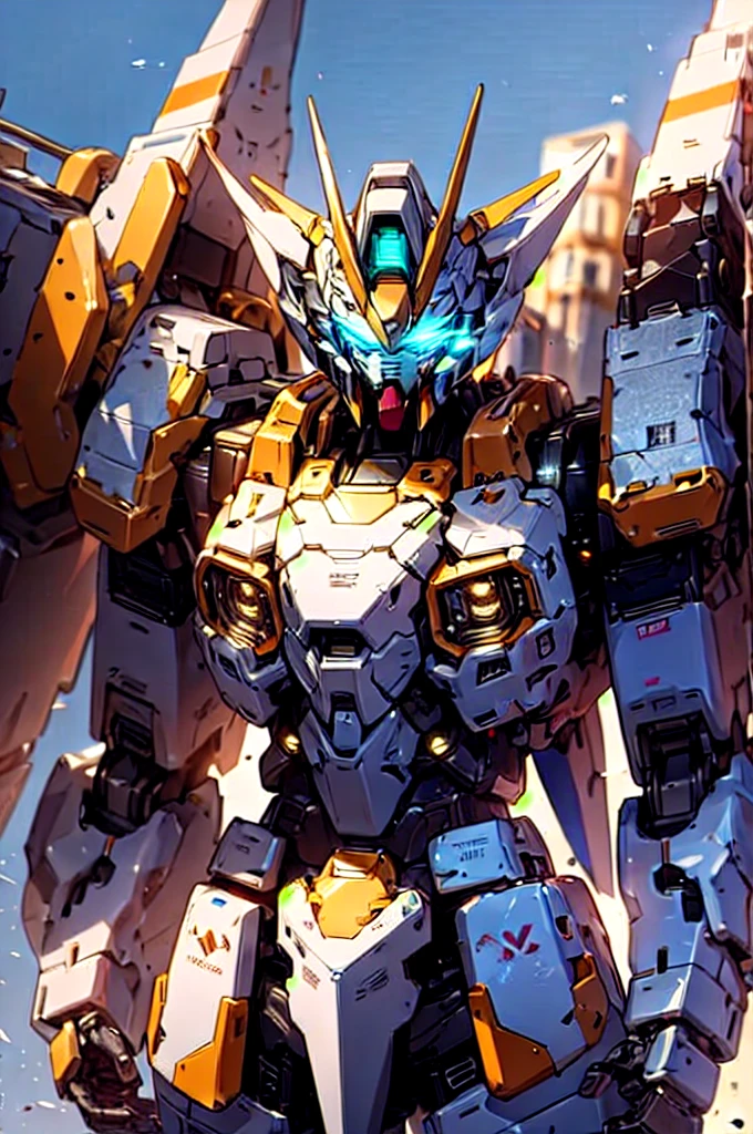 Gundam,mecha,robot,no humans,glowing,solo,science fiction,glowing eyes,, Best Quality,Masterpiece,Edge quality,gorgeous and intricate detail,Perspective Silhouette,((8k, Best Quality, Masterpiece, Extremely Detailed, Rule of Thirds)),((crazy imagery)),photorealistic,masterpiece,superb,HDR,high resolution,sharp focus,photorealistic rendering,extremely detailed description,professional,intricate details,