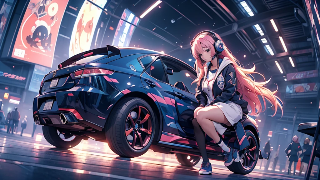 Woman wearing headphones, Anime Style 4 k, anime wallpaper 4k, anime wallpaper 4k, 4k anime wallpaper, anime art wallpaper 4k, anime art wallpaper 4k, Anime Style. 8K, Anime atmosphere, , Ultra HD Anime Wallpaper, Anime Art Wallpaper 8K, Anime Background,landscape、car