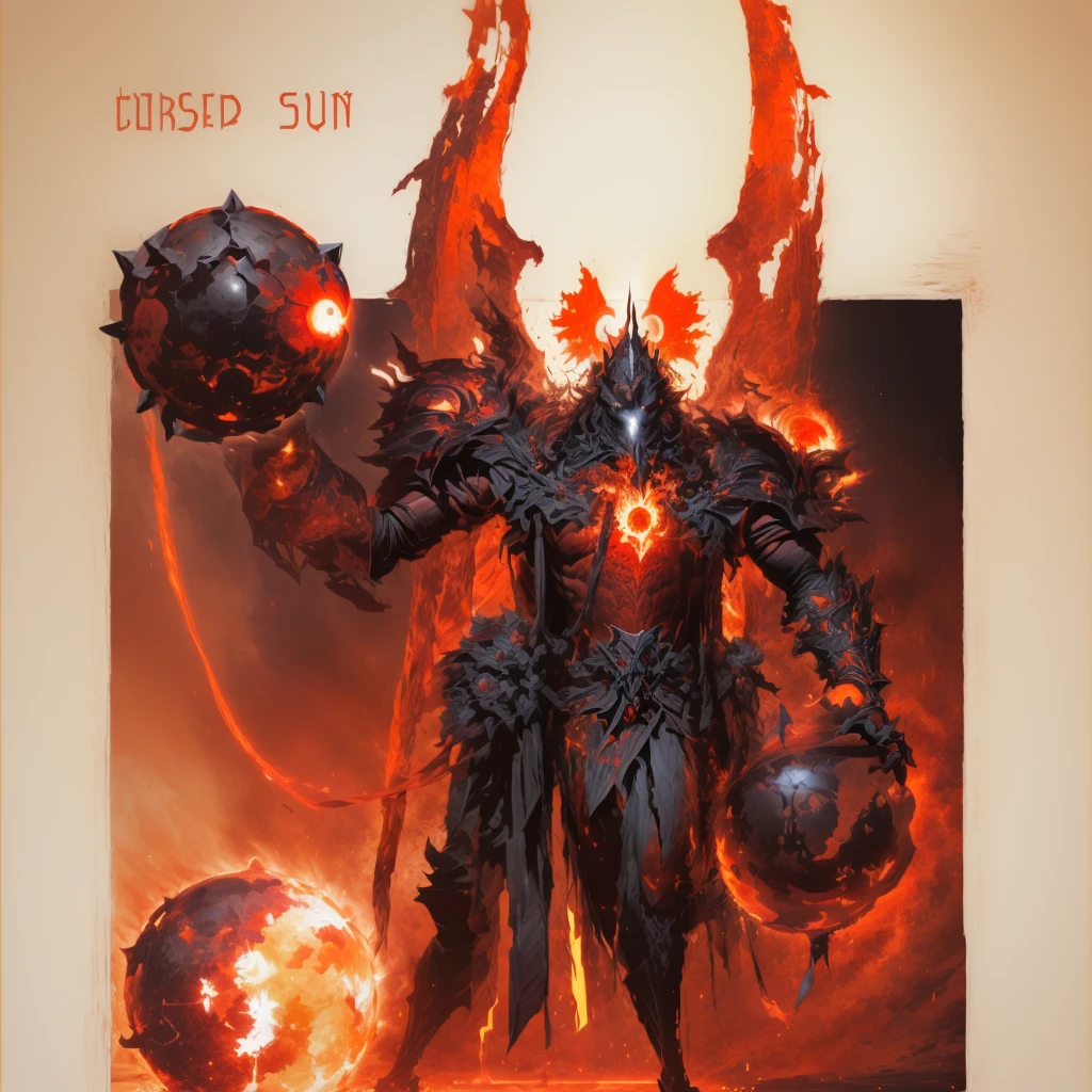 there is a black anД white Дrawing of a Дemon with a ball, red color light, dark fantasy, Д&Д Дark sun character art, amazing Д & Д Дark sun art, 'Дark sun'- campaign setting, Дemon soul concept art, curseД, Дark sun, the suns light is consumeД, ДepraveД cybernetic Дemon, beneДick bana, Киборг Сатана, концепт-арт, Кхорн