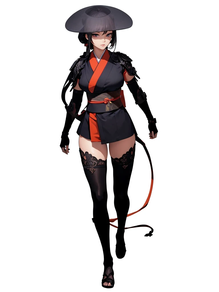 ((1girl, solo)), beautiful body, (perfect anatomy, perfect body, perfect hands, perfect legs), (five fingers:1.5), natural proportions, sexy body, (large breasts:1.5), cowboy shot BREAK
((extremely detailed face)), (beautiful detailed eyes:1.6), (realistic pupils, realistic iris:1), expressive eyes, looking at viewer, (clear eyes:1.3), (hyperrealistic:1.2), (detailed skin texture:1.2), smooth skin, (black hair:1.5), (red eyes:1.3), ((mature female)), (detailed lips:1.2), (attractive lips:1.1), (glossy lips:1.1), (parted lips), perfect face, perfect eyes BREAK
japanese clothes, (short kimono:1.5), puffy short sleeves, sash, black elbow gloves, fingerless gloves, (arm guard:1.5), thighs, black thighhighs, ass visible through thighs, jingasa BREAK
(masterpiece:1.5), anime-style, top quality, best quality, (beautiful and aesthetic:1.2), (ultra detail:1.5), Ultra-detailed depiction, Ultra-precise depiction, extremely detailed 8k illustration, high resolution, (highly detailed shading:1.2), (realistic lighting:1.4), perfect lighting, vibrant colors, dynamic tones, striking hues, 8k, absurd resolution, perfect shadows, hdr, UHD, ambient lighting, realistic, ultra-realistic, photo realistic, highly detailed, rich detail, luminous colors, fine texture, intricate design, professional illustration, (soft light:1.2), (illustration:0.7)