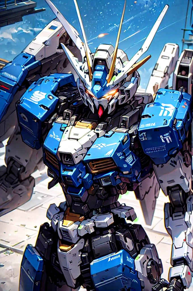 Gundam,mecha,robot,no humans,glowing,solo,science fiction,glowing eyes,, Best Quality,Masterpiece,Edge quality,gorgeous and intricate detail,Perspective Silhouette,((8k, Best Quality, Masterpiece, Extremely Detailed, Rule of Thirds)),((crazy imagery)),photorealistic,masterpiece,superb,HDR,high resolution,sharp focus,photorealistic rendering,extremely detailed description,professional,intricate details, blue color,