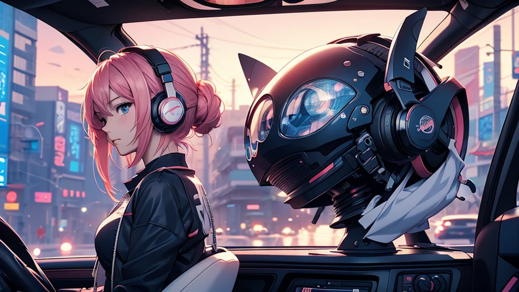 Woman wearing headphones, Anime Style 4 k, anime wallpaper 4k, anime wallpaper 4k, 4k anime wallpaper, anime art wallpaper 4k, anime art wallpaper 4k, Anime Style. 8K, Anime atmosphere, , Ultra HD Anime Wallpaper, Anime Art Wallpaper 8K, Anime Background,landscape、car