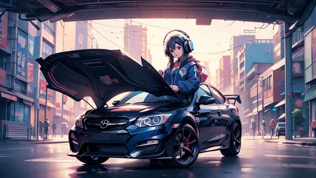 Woman wearing headphones, Anime Style 4 k, anime wallpaper 4k, anime wallpaper 4k, 4k anime wallpaper, anime art wallpaper 4k, anime art wallpaper 4k, Anime Style. 8K, Anime atmosphere, , Ultra HD Anime Wallpaper, Anime Art Wallpaper 8K, Anime Background,landscape、car