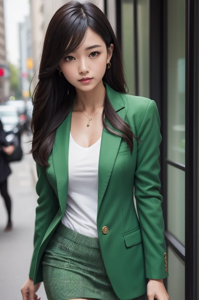 Woman in green blazer