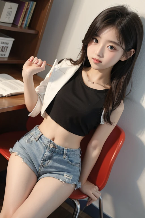 Wear crop tops,Big in shorts,Hands over chest