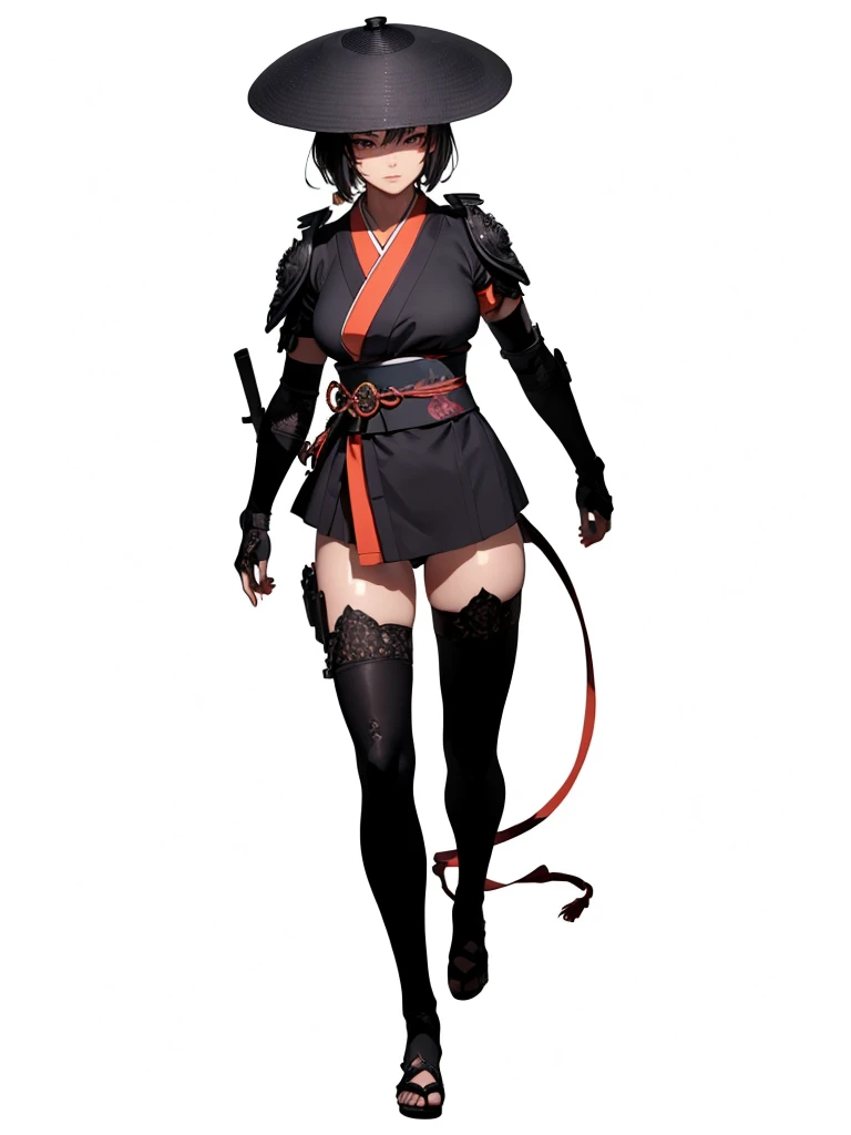 ((1girl, solo)), beautiful body, (perfect anatomy, perfect body, perfect hands, perfect legs), (five fingers:1.5), natural proportions, sexy body, (large breasts:1.5), cowboy shot BREAK
((extremely detailed face)), (beautiful detailed eyes:1.6), (realistic pupils, realistic iris:1), expressive eyes, looking at viewer, (clear eyes:1.3), (hyperrealistic:1.2), (detailed skin texture:1.2), smooth skin, (black hair:1.5), (red eyes:1.3), ((mature female)), (detailed lips:1.2), (attractive lips:1.1), (glossy lips:1.1), (parted lips), perfect face, perfect eyes BREAK
samurai, japanese clothes, (short kimono:1.5), puffy short sleeves, sash, black elbow gloves, fingerless gloves, (arm guard:1.5), thighs, black thighhighs, ass visible through thighs, jingasa BREAK
(masterpiece:1.5), anime-style, top quality, best quality, (beautiful and aesthetic:1.2), (ultra detail:1.5), Ultra-detailed depiction, Ultra-precise depiction, extremely detailed 8k illustration, high resolution, (highly detailed shading:1.2), (realistic lighting:1.4), perfect lighting, vibrant colors, dynamic tones, striking hues, 8k, absurd resolution, perfect shadows, hdr, UHD, ambient lighting, realistic, ultra-realistic, photo realistic, highly detailed, rich detail, luminous colors, fine texture, intricate design, professional illustration, (soft light:1.2), (illustration:0.7)