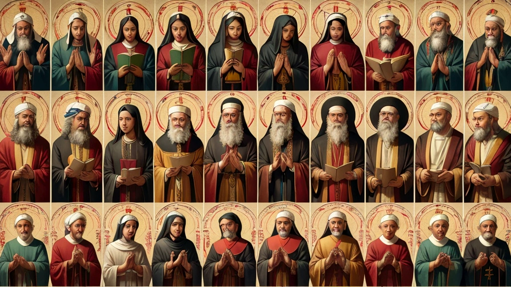 "Description: Illustrate a collage of scenes depicting believers from various denominations engaged in worship, prayer, and study. Include symbols and elements specific to different Christian traditions, such as icons in Eastern Orthodox churches, Protestant hymnals, Catholic sacraments, and Pentecostal charismatic expressions.
Details: Use a vibrant color palette to distinguish between different denominational practices and beliefs. Include diverse representations of people from different cultural backgrounds engaging in spiritual activities that reflect their respective beliefs about the afterlife. This visual should convey the richness and diversity of interpretations within modern Christianity."