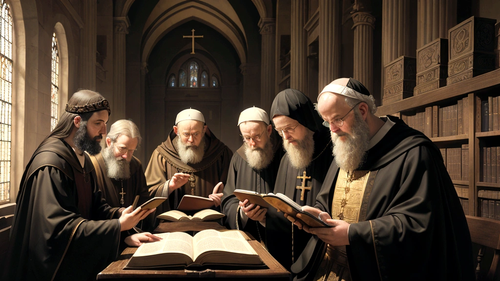 "Description: Illustrate a timeline stretching from ancient biblical times to the present day, with key theological figures and milestones marked along the way. Show icons representing influential theologians like Augustine, Aquinas, Luther, and modern scholars engaged in discussions on the afterlife.
Details: Use a historical art style evolving into modern digital art techniques to symbolize the progression of theological thought over centuries. Include symbolic imagery like scrolls, quills, and books morphing into computers and digital tablets. This visual should convey the ongoing evolution and adaptation of biblical teachings on the afterlife through theological scholarship and reflection."