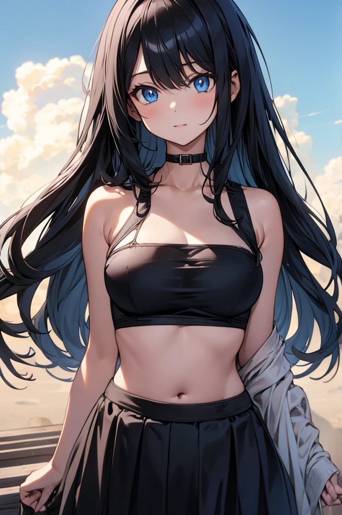 (masterpiece:1.3), (best quality:1.1), (8k, ultra detailed, ultra high res:1.2), ((anime style)), perfect 5 fingers, perfect anatomy,
1girl,
BREAK long hair,
black hair,
blue eyes,
(medium breasts:0.9),
looking at viewer, upper body,
BREAK standing, bikini,
perfect light,
(detailed background:1.2), outdoors, outside,