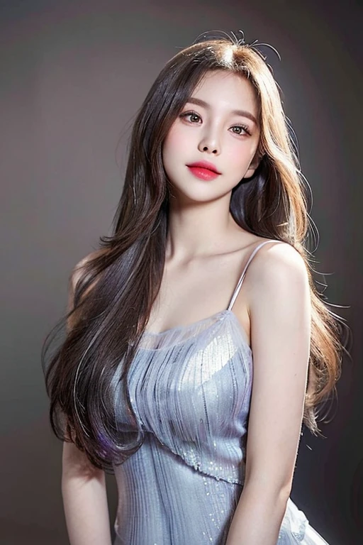 18 year old photo.oh、girl, Beautiful vintage colors, Instagram (photoRealistic, High resolution:1.4), ((Puffy eyes)), View your viewers, , whole body (8K, RAW Photos, Highest quality, masterpiece:1.2), (Realistic, photo-Realistic:1.37), (Sharp focus:1.2), Professional Lighting, Photon Mapping, Radio City, Physically Based Rendering, (Pale skin:1.2), (Medium chest:1.2), View your viewers, (Mid-length hair:1.5), Portraiture, Purple eyes, (Silver Hair:1.1), bangs, (Simple Background:1.4), alone, Upper Body, Realistic, (masterpiece:1.4), (Highest quality:1.4), (Shiny skin), Stylish girl, compensate, smile(skinny, Mouth closed,shy:1.3), (Sheer sundress:1.5513), (Are standing:1.1), Medium Bust, Sexy pose, {Browsing Caution:1.2},