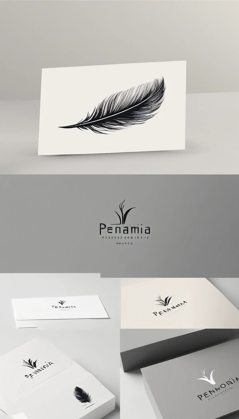 A minimal, modern, simple, cinematic logo design for the brand “Penamemoria". Create a modern, minimalistic, high-quality, logo of a bird feather