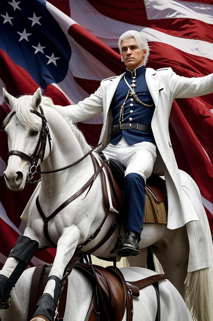 Liberator of the Americas slim soldier man riding elegant white hair