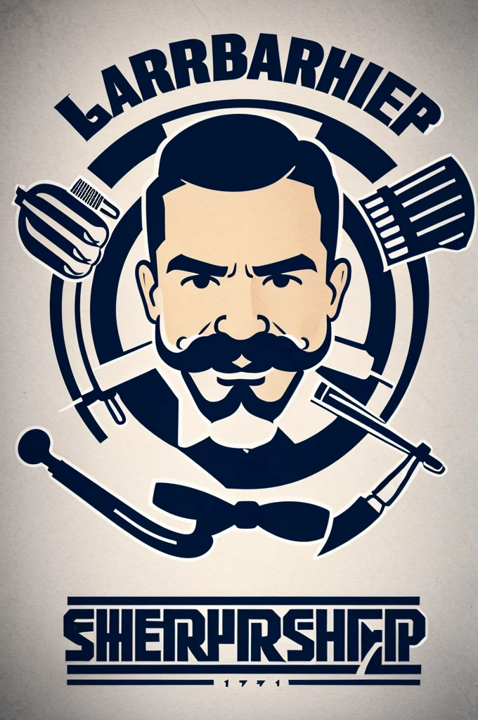Logo of a barbershop with the image of a mustache and an airplane