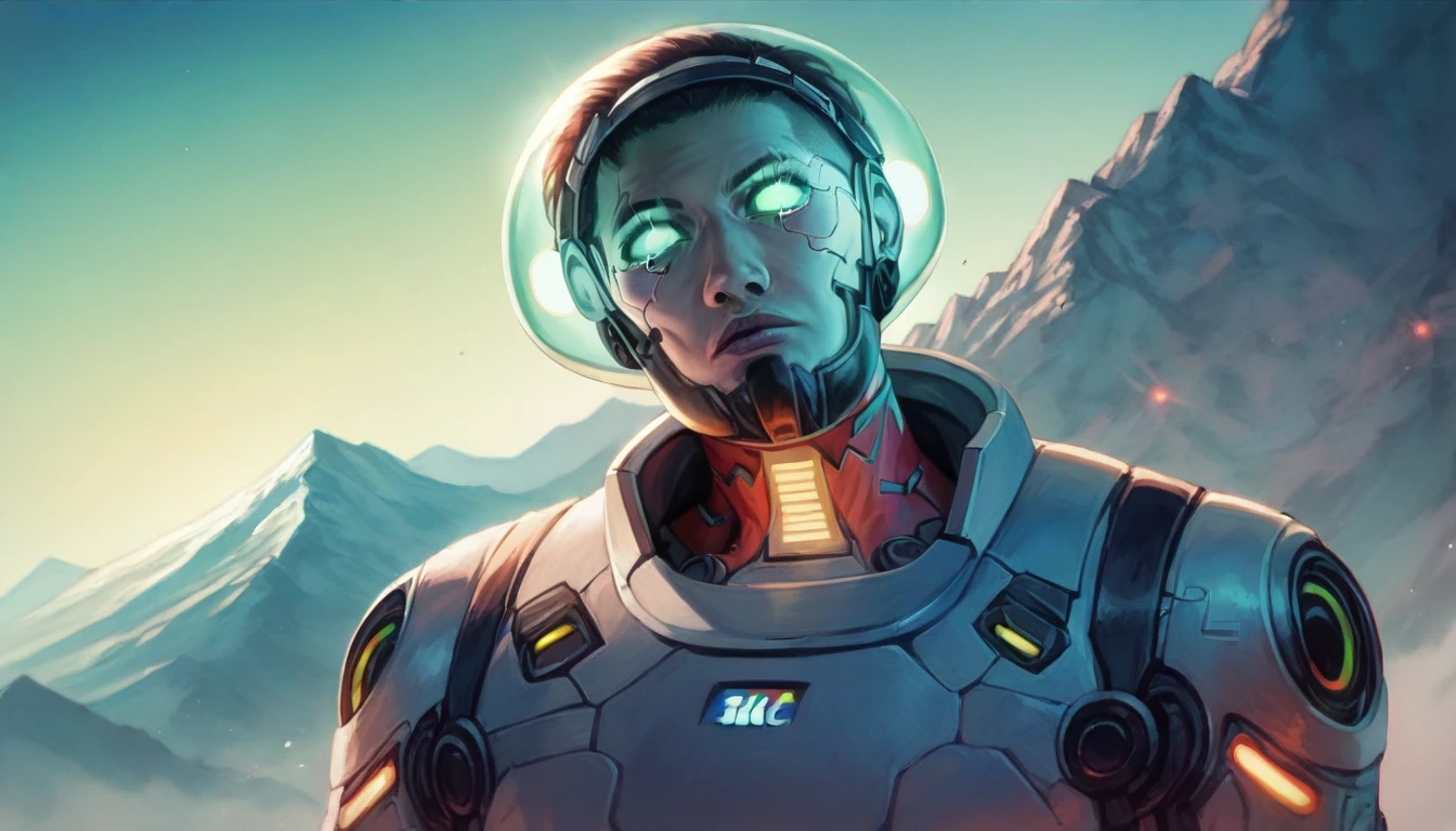 (((cyberpunk style))), an astronaut on top of a mountain, H.R. Giger, on a super dangerous planet, super detailed, 4K resolution, intricate details, cinematic lighting, dark atmosphere, glowing screens, futuristic technology, metallic surfaces , sci-fi elements, dramatic pose, intense expression, photorealistic, masterpiece