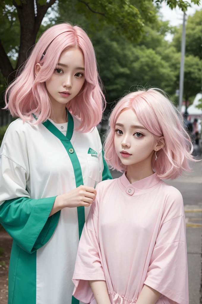 Diversely pink hair white skin green clothes