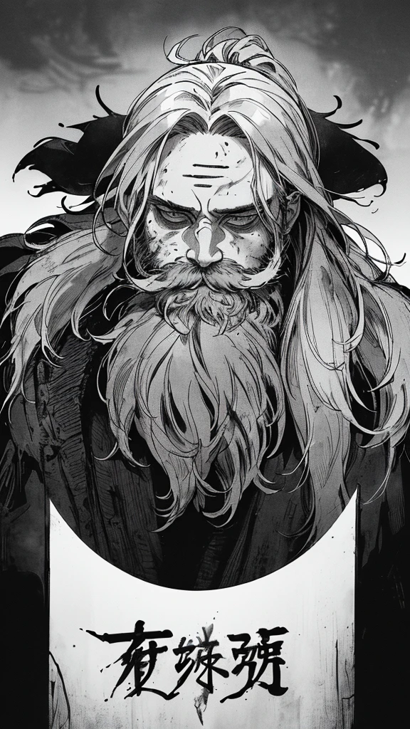 Highest quality, (Background details), High Contrast, Detailed original illustrations, Dwarven warriors、白hair、Muscular々、Wearing armor、whole body、Has an axe、, Medieval, Earrings_Deeply engraved_eye, Wrinkled face, dark_Stitch_Cape, (Dramatic lighting:1.25), (Shadowed Background:1.2), (dirty_ Sloppy_gray_hair:1.2), (length_Hairy_beard:1.3)Small stature、Delicate face, , Wicked Smile、鋭いeye, Black background, (Black background: 1. 5) Beautiful line art, Monochrome