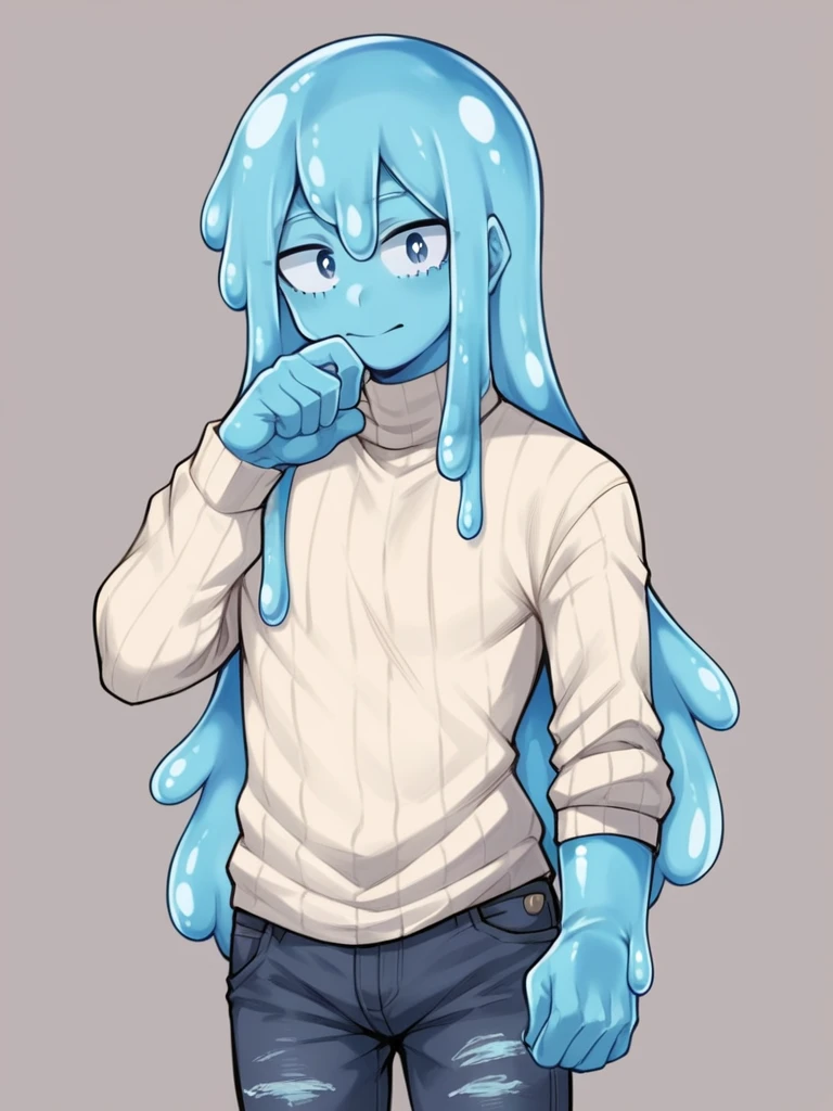 score_9, score_8_up, score_7_up, score_6_up, score_5_up, score_4_up, source_anime, 1Boy, slime Boy, Blue skin, Punk style, , Long hair, solo, slimegirlsfw, slime boy, ripped jeans, sweater, slimeboy, femboy, tentacles, school, depth of field, LUT, medium close shot, detailed, handsome, cute slime boy. My hero academia school.
