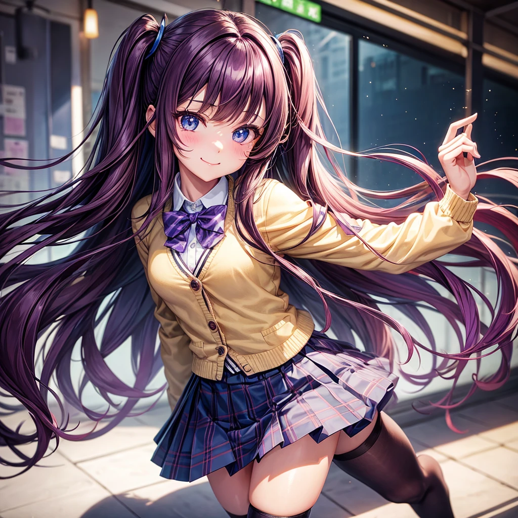 middle School girls，smile，Best Quality，cute制服，blazer，cardigan，8K，Highest quality，Long Hair，cute，fluffy，Angel，Long Hair，blue eyes，School，classroom，perfection，masterpiece，Have sparkling eyes，tights，Horny girl，Naughty Girls，美しいcute女の子，Horny girl，Brown Hair，Beautiful girl，Purple hair color，Latest Fashion， girl，