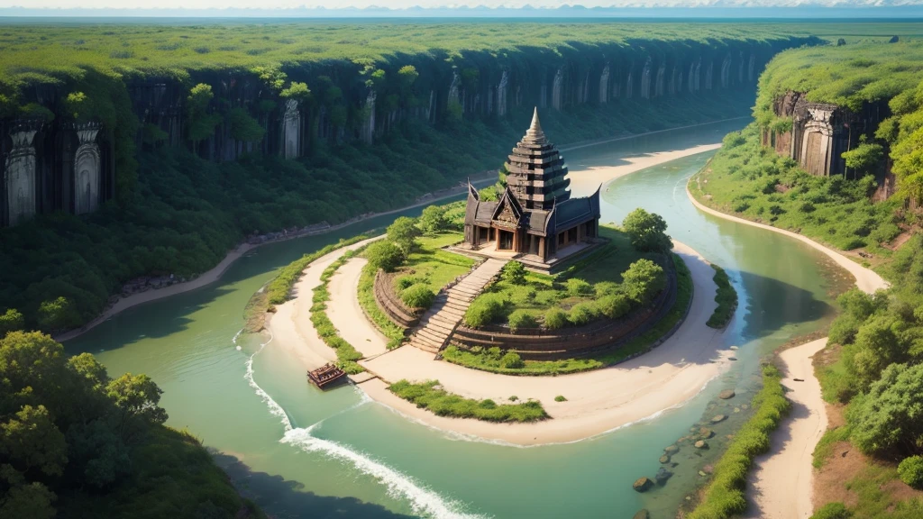 Beautiful scenery of ancient Cambodian village. Aerial view. Photorealistic photos, High definition. 8K