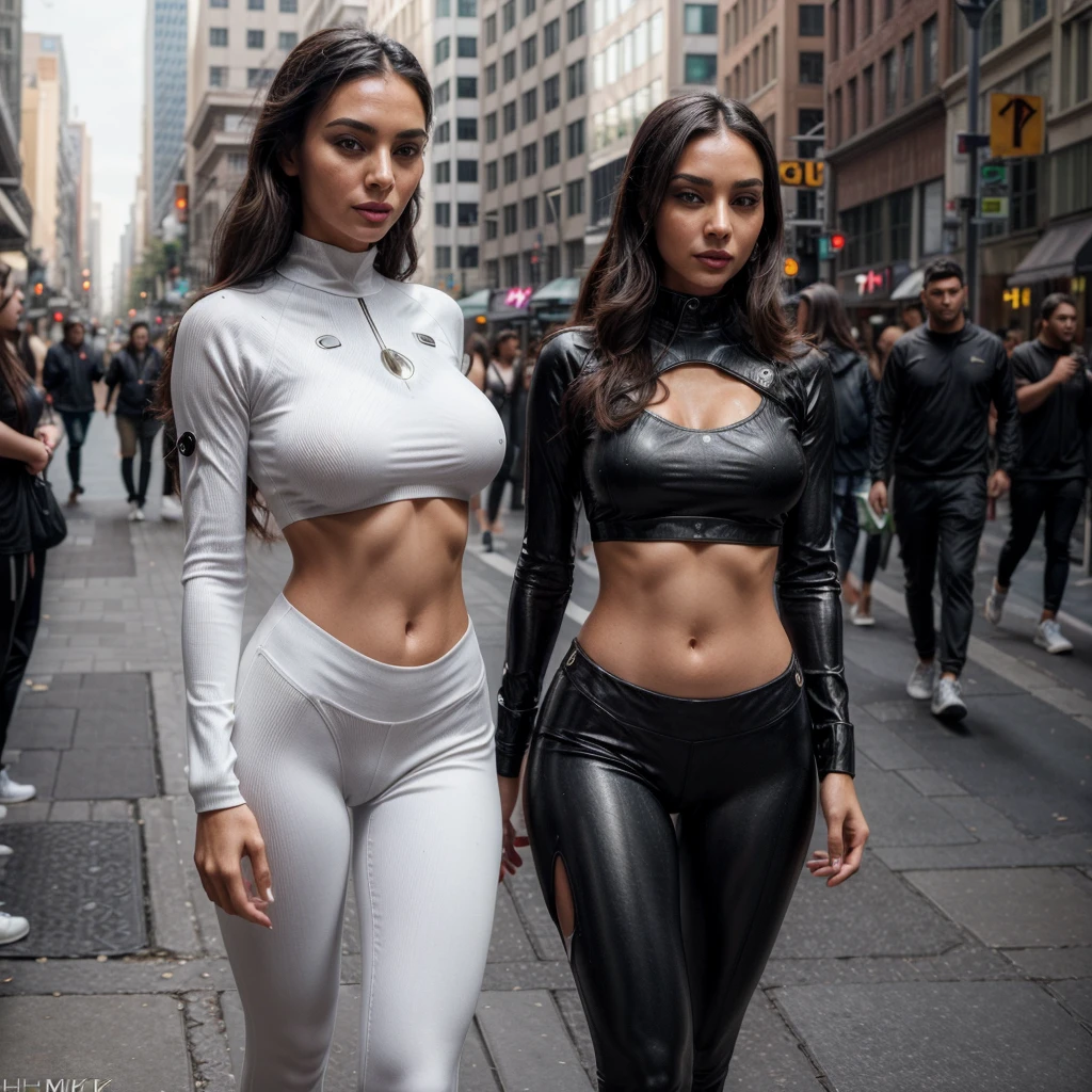 [[((young attractive woman with a captivating presence, embodying the essence of Allurist:1.6)), standing confidently on a vibrant city street. She is dressed in stylish, modern, and elegant fashion with elements of fitness and travel seamlessly integrated into her outfit:1.6)), wearing ((a fusion of high-end fashion and fitness wear, featuring sleek lines, advanced materials, and a touch of futuristic design, symbolizing magnetic allure:1.4)). The background features a bustling urban environment with sleek architectural designs, digital billboards, and a mix of traditional and modern elements. The scene is captured with a ((full-frame DSLR:1.4)) using a ((35mm prime lens:1.4)) to capture a wider view while keeping the woman in sharp focus. Professional lighting enhances her natural features and adds a ((dynamic bokeh effect:1.3)) to the background. The image should be in ((8K resolution:1.5)) with ((hyper-realistic detail:1.6)). The focus is entirely on the woman's stylish and confident presence, capturing the essence of magnetic allure perfectly in an upscale, dynamic urban environment.]]

