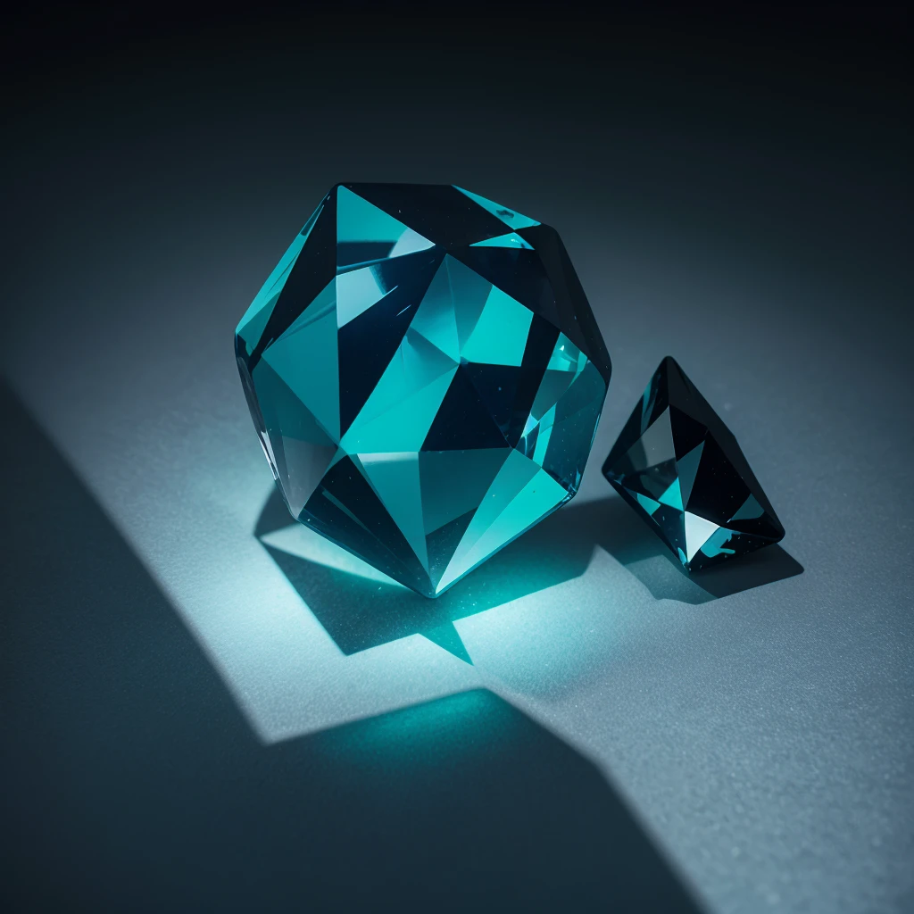 Create a gradient crystal from navy blue to pool green in a hexagonal shape with a black background with the highest quality.