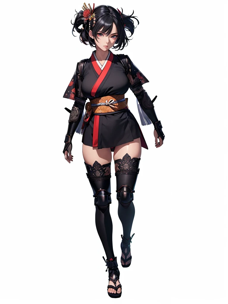 ((1girl, solo)), beautiful body, (perfect anatomy, perfect body, perfect hands, perfect legs), (five fingers:1.5), natural proportions, sexy body, (large breasts:1.5), cowboy shot BREAK
((extremely detailed face)), (beautiful detailed eyes:1.6), (realistic pupils, realistic iris:1), expressive eyes, looking at viewer, (clear eyes:1.3), (hyperrealistic:1.2), (detailed skin texture:1.2), smooth skin, (black hair:1.5), (red eyes:1.3), (short hair:1.3), ((mature female)), (detailed lips:1.2), (attractive lips:1.1), (glossy lips:1.1), (parted lips), perfect face, perfect eyes BREAK
samurai, japanese clothes, (short kimono:1.5), puffy short sleeves, sash, black elbow gloves, fingerless gloves, (arm guard:1.5), thighs, black thighhighs, ass visible through thighs, jingasa BREAK
(masterpiece:1.5), anime-style, top quality, best quality, (beautiful and aesthetic:1.2), (ultra detail:1.5), Ultra-detailed depiction, Ultra-precise depiction, extremely detailed 8k illustration, high resolution, (highly detailed shading:1.2), (realistic lighting:1.4), perfect lighting, vibrant colors, dynamic tones, striking hues, 8k, absurd resolution, perfect shadows, hdr, UHD, ambient lighting, realistic, ultra-realistic, photo realistic, highly detailed, rich detail, luminous colors, fine texture, intricate design, professional illustration, (soft light:1.2), (illustration:0.7)