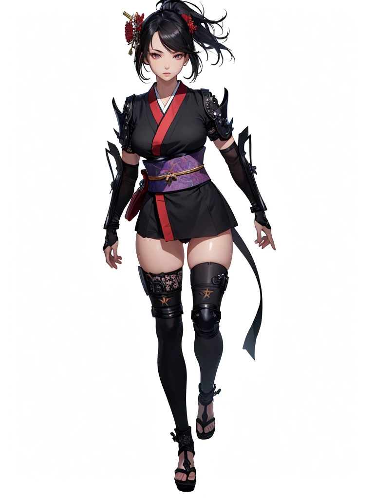 ((1girl, solo)), beautiful body, (perfect anatomy, perfect body, perfect hands, perfect legs), (five fingers:1.5), natural proportions, sexy body, (large breasts:1.5), cowboy shot BREAK 

((extremely detailed face)), (beautiful detailed eyes:1.6), (realistic pupils, realistic iris:1), expressive eyes, looking at viewer, (clear eyes:1.3), (hyperrealistic:1.2), (detailed skin texture:1.2), smooth skin, (black hair:1.5), (red eyes:1.3), (short hair:1.3), ((mature female)), (detailed lips:1.2), (attractive lips:1.1), (glossy lips:1.1), (parted lips), perfect face, perfect eyes BREAK

samurai, japanese clothes, (short kimono:1.5), puffy short sleeves, sash, black elbow gloves, fingerless gloves, (arm guard:1.5), thighs, black thighhighs, ass visible through thighs, jingasa BREAK

(masterpiece:1.5), anime-style, top quality, best quality, (beautiful and aesthetic:1.2), (ultra detail:1.5), Ultra-detailed depiction, Ultra-precise depiction, extremely detailed 8k illustration, high resolution, (highly detailed shading:1.2), (realistic lighting:1.4), perfect lighting, vibrant colors, dynamic tones, striking hues, 8k, absurd resolution, perfect shadows, hdr, UHD, ambient lighting, realistic, ultra-realistic, photo realistic, highly detailed, rich detail, luminous colors, fine texture, intricate design, professional illustration, (soft light:1.2), (illustration:0.7)