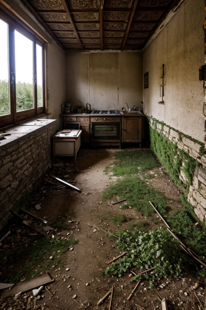 Un décor de maison abandonné dans les champs