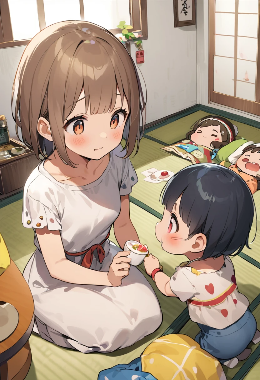 No dialogue、Sad、Mother and daughter、Small room、Dirty、dirty、extreme poverty life、Boro family、Child、６age、Parent and 、tatami、Sunken cheeks、poor、No money、Girl、Girl、Tattered clothes、Sit down and eat、seiza、No money、Are thin、clavicle、I&#39;m not feeling well、Expressionless、Small and dirty room、The clothes are also dirty、The face is also dirty、Eating rice、Looks lonely、Tattered room、Twilight、Dirty table、Small room、Dirty property、rent５1,000 yen、Dirty、ceiling is low、wooden building、Tenement、modern、Dark atmosphere、Dynamic Angle、masterpiece、best quality、ultra-detail、Both eyes open