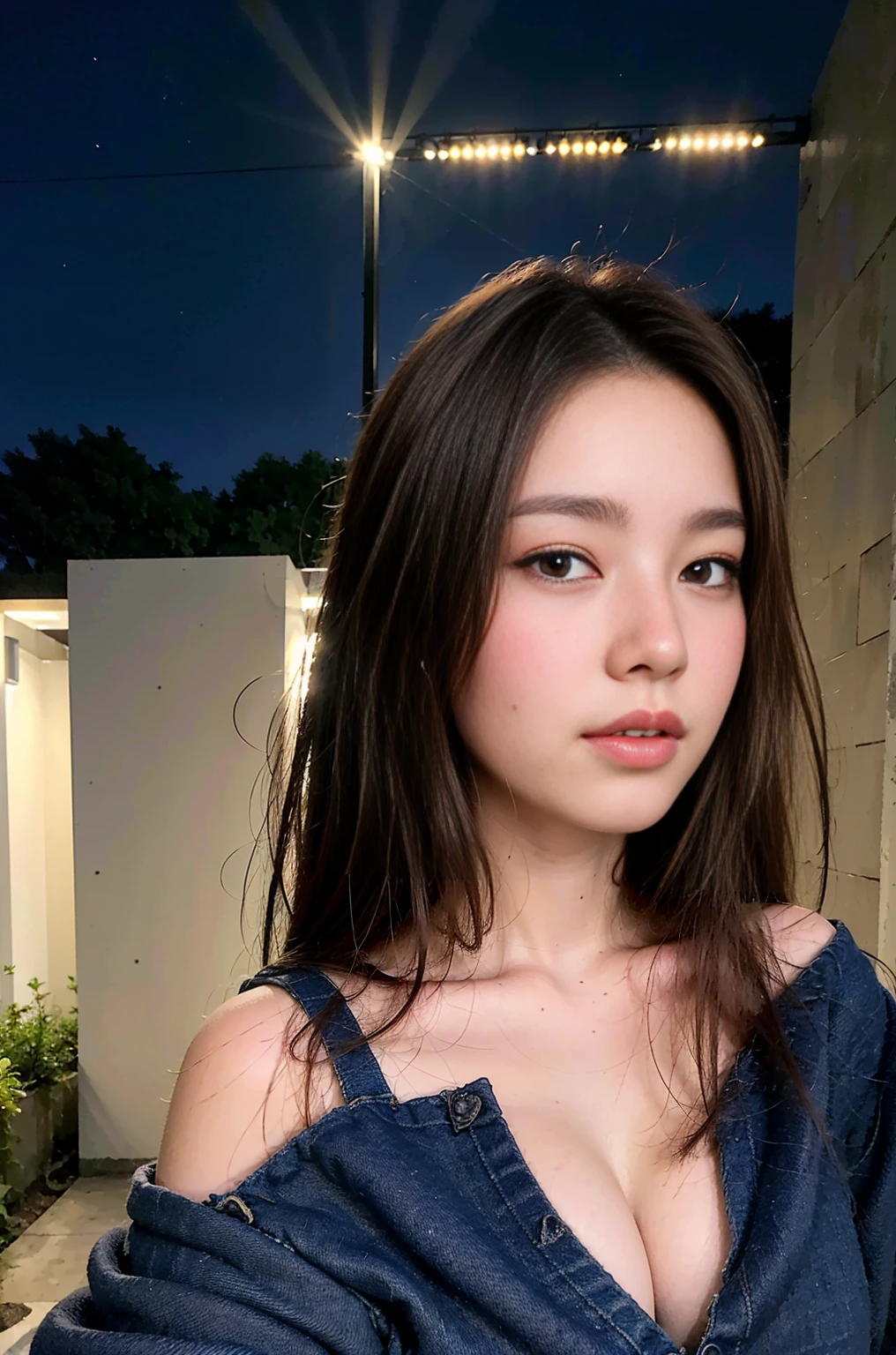 (8K, RAW Photos, Highest quality, Learning:1.3), (Realistic, photo-Realistic:1.37), (The audience watching:1.331), (Brunette Hair), Pause, singapore street, Night cityscape, Cyberpunk City, Soft Light, One girl, Very beautiful face , Perfect Body Proportions, (Small face: 1.1), bust, Casual Hairstyles, smile, Big eyes, (off the shoulder cowboy outfit, Cowboy hat, Cowboy boots), Mix 4, Fine grain