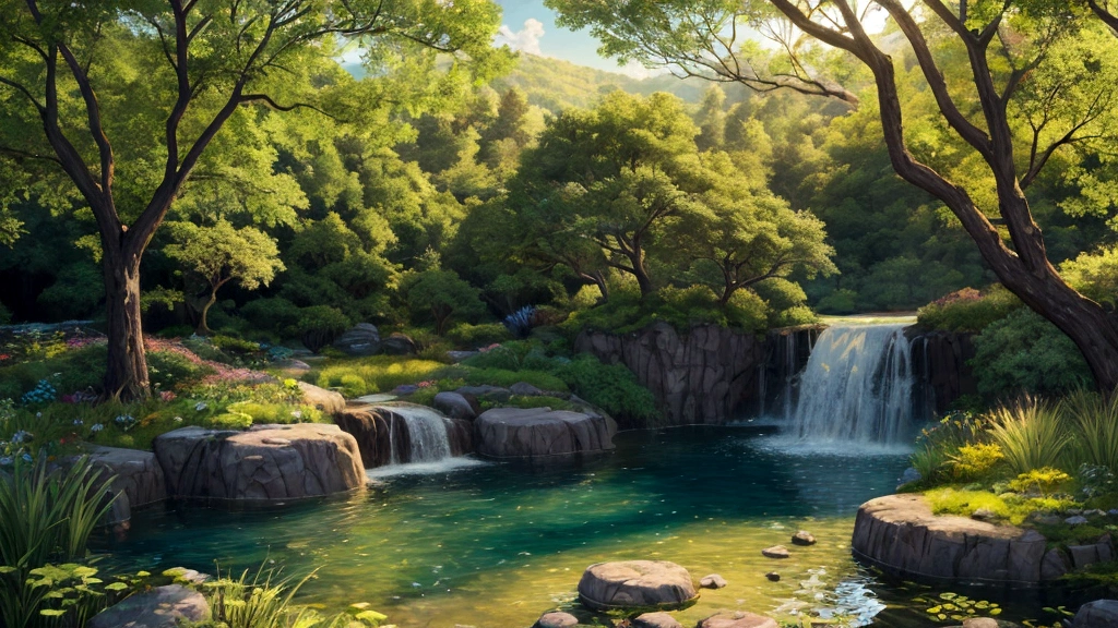 "Description: Create a breathtaking scene that showcases the beauty of God's creation. Depict a majestic landscape with rolling hills, serene lakes, and vibrant flora under a sky filled with celestial light. Show diverse groups of people from different cultures and backgrounds marveling at the wonders of nature, expressing awe and gratitude.
Details: Use vibrant colors and rich textures to emphasize the lushness and diversity of the natural surroundings. Include details such as birds in flight, gentle water ripples, and sunlight filtering through leaves to evoke a sense of wonder and harmony. Show people engaged in activities like hiking, painting, or simply contemplating the beauty around them, reflecting their appreciation of God's creative handiwork."