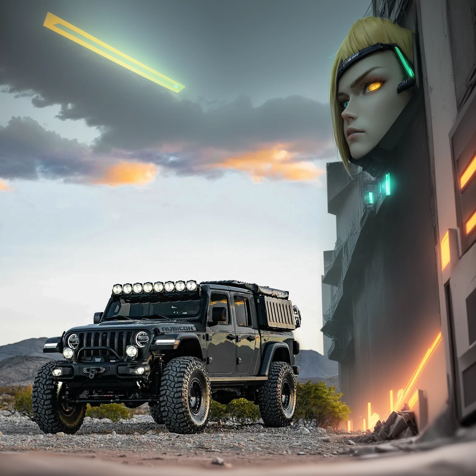 ((best quality)), ((masterpiece)), (Very detailed: 1.3), 3d, neon black, Uzumaki Naruto Cyberpunk, man, blond, blue eyes (Using a thick and high-tech head-mounted display: 1.2), Use a cover, hacking a computer terminal, Purple neon surveillance light, Green neon lights on the wall,