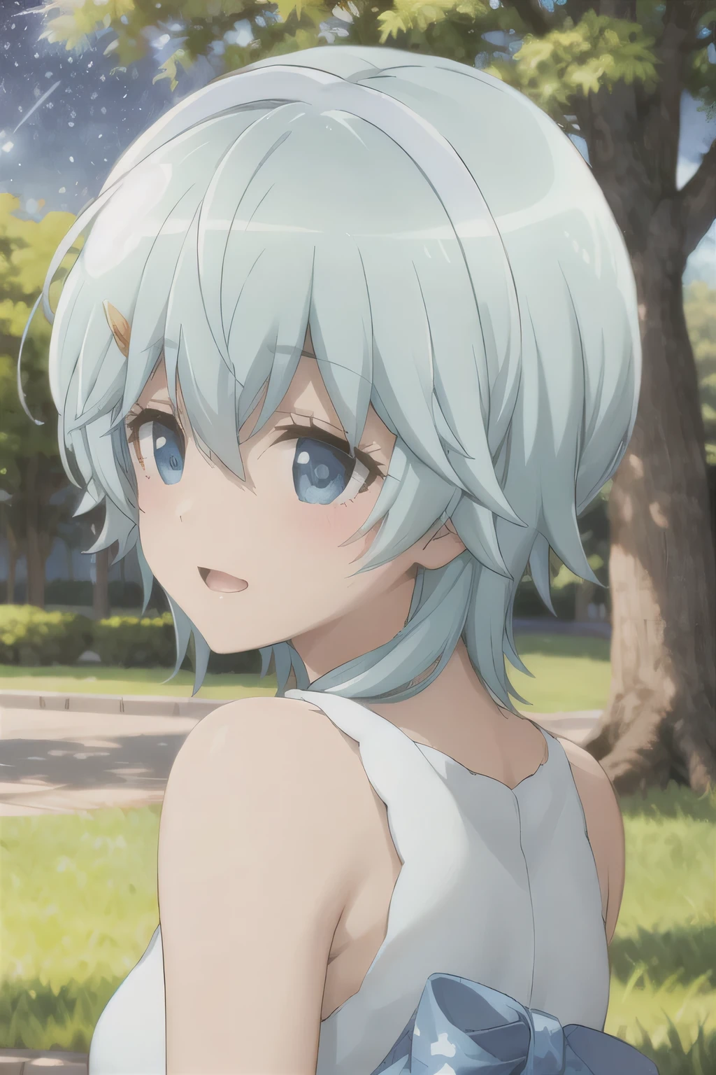 Under the tree，Starry Sky，Blue Hair，Angel，Sing