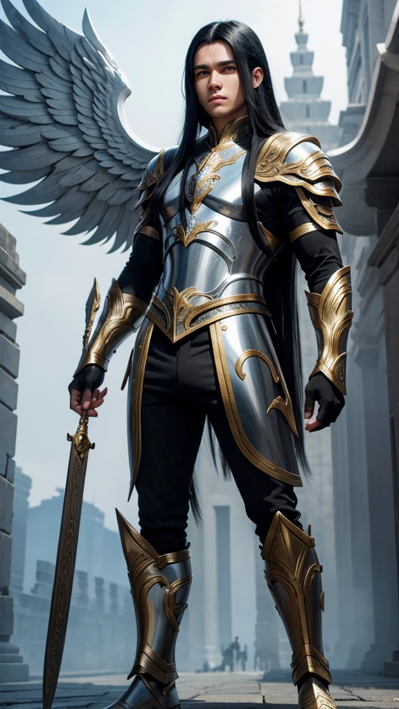 Young man, light-skinned, long black hair, wide body, cold gaze, used as pegasus armor, found in one of the 12 temples