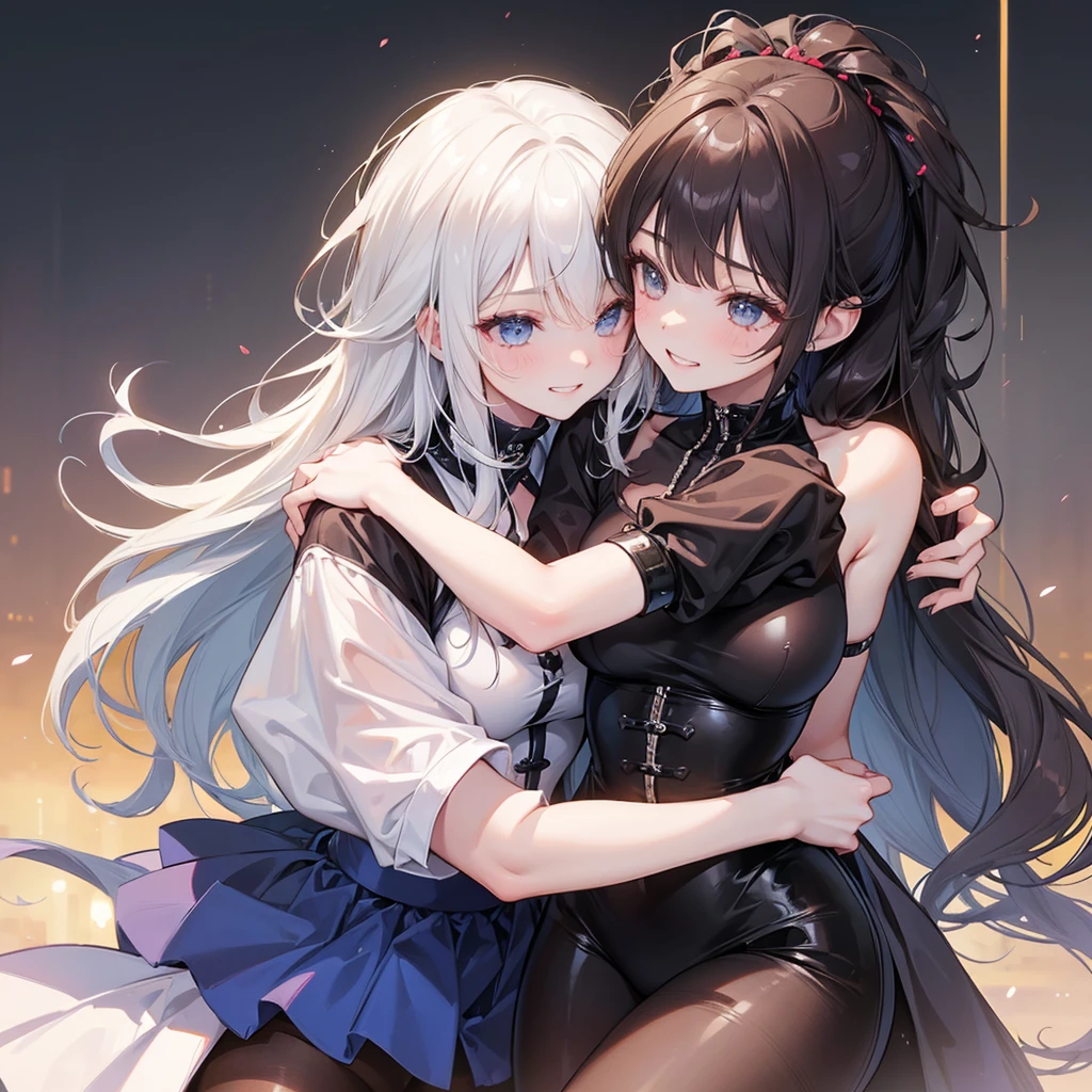 ((kinky girls ,up-hair)), kinky grin,hugging,scrum,