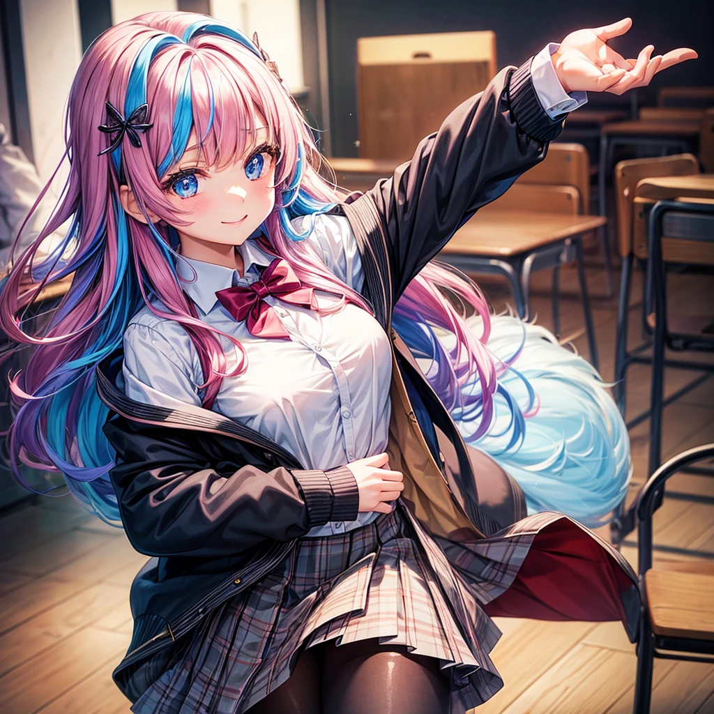 middle School girls,smile,Best Quality,High-dimensional beautiful girl,Multidimensional beautiful girl,Several girls are depicted,cute制服,blazer,cardigan,8K,Highest quality,Long Hair,cute,fluffy,Angel,Long Hair,blue eyes,School,classroom,perfection,masterpiece,Have sparkling eyes,tights,Horny girl,Naughty Girls,美しいcute女の子,Horny girl,Beautiful girl,Multi-colored hair,Latest Fashion, girl,