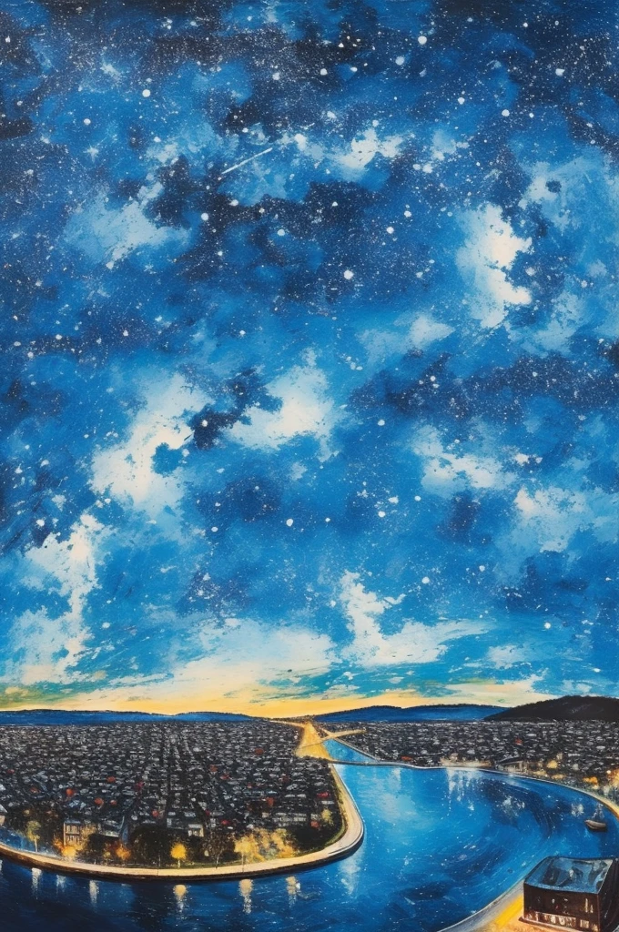 Abstract Art,best quality,masterpiece,Night Sky,Starry Sky,,scenic view of river,(bridge:0.7),Ultra wide angle,8 mm,