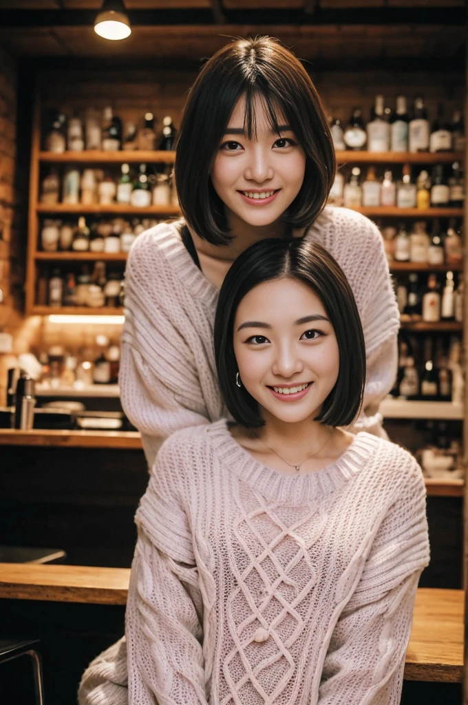 (8K、top-quality、​masterpiece:1.2)、(reallistic、Photorealsitic:1.2)Crowded shops、There is a woman sitting and drinking beer, bar girl, In a tatami room, with a drink, Drinking beer, In the pub, In the pub, at bar,at bar, Drinking beer, Drink at the bar, low-cut top, Sashimi set meal　And food　Karaage　downbrouse、No bangs:1.10、straight flat chest:1.20, (leaning-forward:1.3)、(Oversized sweater、Loose sweater、Low-cut sweater:1.5)、bra very.10, Pink areola is visible:1.20,  A Cup:1.20, Erotic, (top-quality、8K、32K、​masterpiece)、japanes、22year old、Very pretty girl、a beauty girl、Bright smile、outside of house、shinny skin、blurry backround、short-cut:1.10、Ear hooks:1.20, A dark-haired:1.10, Upper body close-up、Shot from above　A refreshing smile　Alafed Girl, chiho, iwakura lain, closeup Iwakura Lain, With short hair, Shiori Teshirogi, Kotegawa Yui, hime-cut, She is 22 years old, sui ishida with black hair, lain iwakura, girl cute-fine-face, Clear pubic contours,(Small breasts), hight resolution, ighly detailed, top-quality, [​masterpiece:1.6],, ighly detailed, nffsw, finely detail, top-quality, , Cinematographic lighting, 1girl in、22year old、Cute Japan Girls、perfect body type、, Cute droopy eyes、Beautiful big eyes、ultra-detailliert、hight resolution、Transcendent beauty　top-quality、​masterpiece、majicMIX Real、(Raw photography:1.2)、(Photorealsitic:1.4)、sushi restaurant　Japanese restaurant　Izakaya、japanese style bar、Beer mug、Kamimei(8K、top-quality、​masterpiece:1.2)、(reallistic、Photorealsitic:1.2)