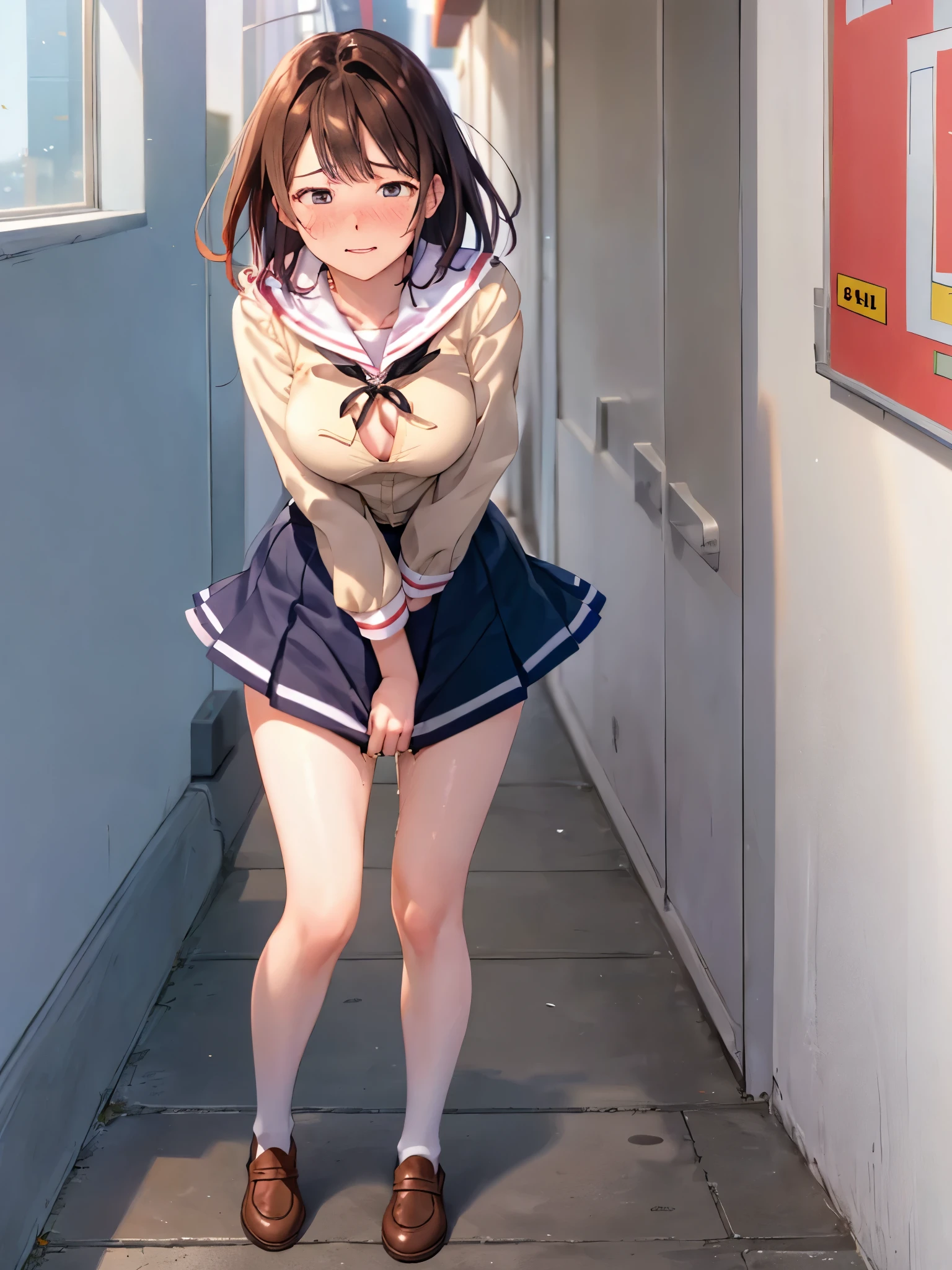 NSFW,Highest quality,4K,((School corridor:1.4)),high school girl,(With a friend:1.5),Not aware of this,Angle from the ground,Looking up angle,(Panty Shot:1.2),(Upskirt voyeur:1.2),(School recess:1.1)