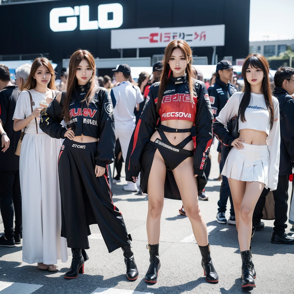 Cool woman、Colorful costumes、F1 Driver Cosplay、Colorful costumes、Clothing with company logo、Grid Girlsのカラフルで派手な衣装、Grid Girls、Perfect Face、Paddock Girls、Harem、motor Show、tights、Bodycon Costumes、Grid Girls、Russia、Grid Girlsのコスプレ、belly button、Pleated skirt、Bodycon Costumes、Photographed in a sexy pose