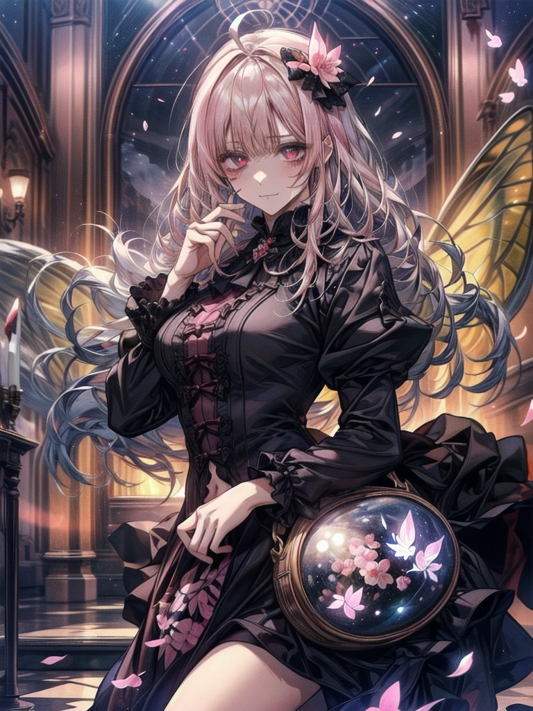 (Highest quality, masterpiece, 超High resolution), (8k wallpaper, High resolution, High resolution, born), (credibility: 1.4), (whole bodyショット), One girl, ((Anime Girls)),,(Bloodしぶき:1.6), ((Fantasy Witch Costume)),  ((Flowing white hair)),  ,(Bloodしぶき:1.6),Female curves,masterpiece, Highest quality,(shape:1.0), 1 Girl, (Gothic Lolita:1.2), (Big black wings:1.3), (((born物発光照明, Pink light:1.5 ,Pink lighting:1.5, Shades of pink:1.5))), (Dark pupils:1.4), 光る黒いeye, Black Hairの輝き:1.5, cherry blossoms々Detailed Background , (Pink Glass, Pink leaves), (cherry blossoms:1.5), (cherry blossomsの花びら:1.5. born物発光環境:1.5), Fluorescent Environment, (((born物発光:1.5))), (((Glowing particles in the air:1.5, Particles of light:1.5,))), ((Pink butterfly:1.5)), whole body, Long Hair, Silver Hair, Ahoge, , Large Breasts, Thick thighs, Sexy flat stomach, 完璧なhand, 完璧なアニメのface, ((dark lolita dress)), Are standing, ((Wicked Smile)), ,(Bloodしぶき:1.6),In the Victorian city, gaslight, Steam circulates, Moonlight Illumination, night間照明, A sky filled with stars and galaxies,disaster々new devil horns,,(Bloodしぶき:1.6),アニメzombie魔女デザイン, ねじれた笑face、Bloodまみれの、頭からの出Blood、Bloodしぶき、,(Bloodしぶき:1.6),Crossbones, skull, Streetwear Design, Provector, Horror Style, Full Design, Huge breasts, Very detailed,  Realistic, Dark fantasy, Gloomy atmosphere,  Intricate details, Crazy Smile, 狂ったeye, A cute and luxurious hair band,(masterpiece:1.2, Highest quality),  Scary atmosphere、Distorted facial expressions、Horror Art、Bloodの雨、Bloodを流す、Bloodしぶき,(Bloodしぶき:1.6),悪魔のeye、redいeye、scar、火scar、whole body、Torn hair of a woman dressed in slave clothing、（Long Hair）、（eyeにかかる長さの前髪）、Black Hair、（（（eyeの下のクマ）））、青白いskin、Feeling unwell、Pathological、邪悪な笑face、狂ったeye、（Grin）Dramatic makeup，Create mixed media art、,ホラー 1 Girl, Open_mouth, , red_eye, Blood, Tilt_red_skin, Injury, Blood_in addition_face, Bandaged_arm, Blood_in addition_zombie, Blood_in addition_hand　, Open your eyelids wide, The trend is all, mouthを大きくOpen, mouthを開けてteethをむき出しにする,獣のような鋭いteeth, Wide lips, 非常に広いmouth, Vermilion cheeks, blonde, ,(Bloodしぶき:1.6),Princess Cut, Ribbon hair ornament, brooch, Otaku Room, Well-built body, Nice body, Ample breasts, Thick body,eyeを大きく開いて、Scary atmosphere、Distorted facial expressions、ねじれた笑face、Bloodまみれの、頭からの出Blood、Bloodしぶき、whole body、,(Bloodしぶき:1.6),Long Hair、Long bangs、Well-built,Broad shoulders,I focus,(face),Messy Hair,いeye,(光るeye),red信号,笑face,big 笑face,teeth,psycho 笑face,gesugao,Dark city background,darkness,night,(close),良いeye, 良いteeth,サディスティックな笑face,,all,光沢のあるskin,詳細なface,Beautiful body,　mouthからの白い息　Luxurious lace long gloves