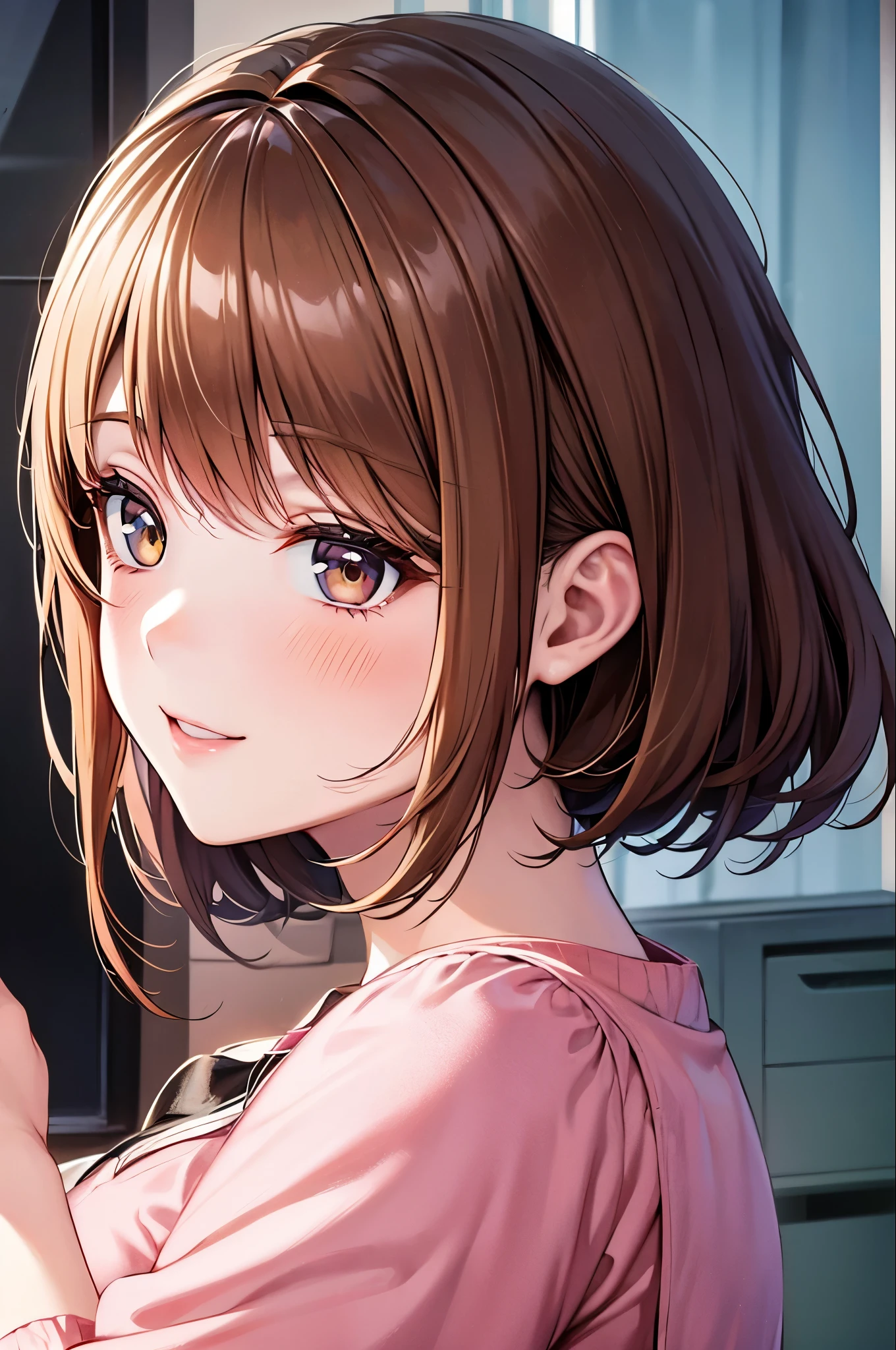 {{10th generation women, White people}}, View your viewers, Hazel Eyes, Very detailed, Brown Hair, Pink clothes, Female student, , Happy, 最high quality, high quality, Very detailed anime screencap,