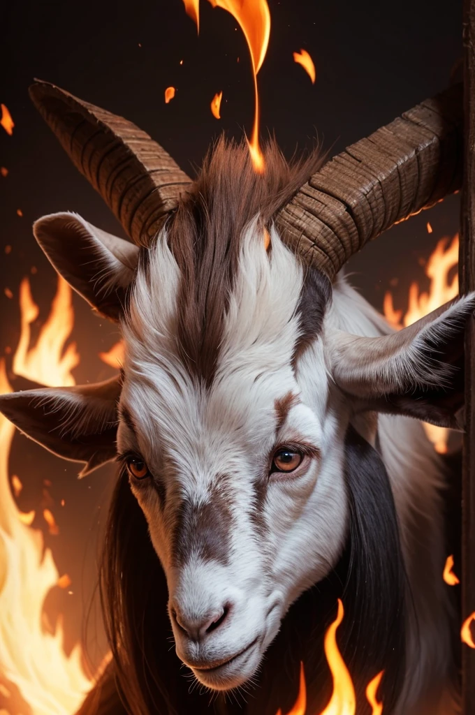 Make a goat with a lot of hate with eyes coming out of fire