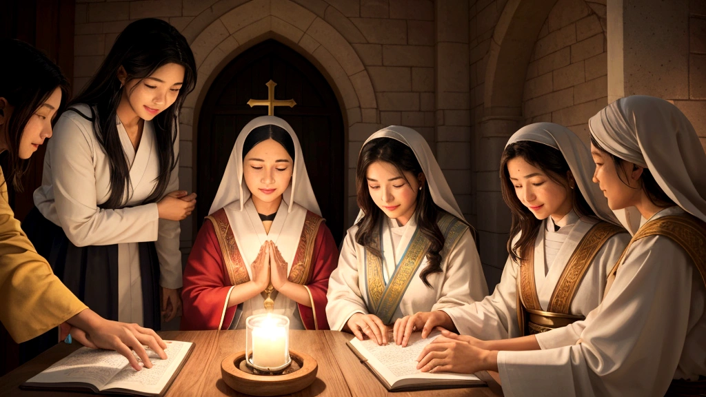 "Description: Illustrate the importance of living a righteous life inspired by biblical teachings. Show scenes of everyday life where individuals from diverse backgrounds practice compassion, justice, and faithfulness. Depict acts of kindness, community service, and prayer as expressions of living out one's faith.
Details: Use warm, inviting colors and soft lighting to convey a sense of warmth and goodness in these scenes. Include diverse characters engaging in acts of charity, teaching, or worship, symbolizing the universal call to righteousness. Show expressions of empathy, determination, and humility on their faces, reflecting the virtues upheld in biblical teachings. Emphasize the transformative impact of faith on personal conduct and community cohesion."
