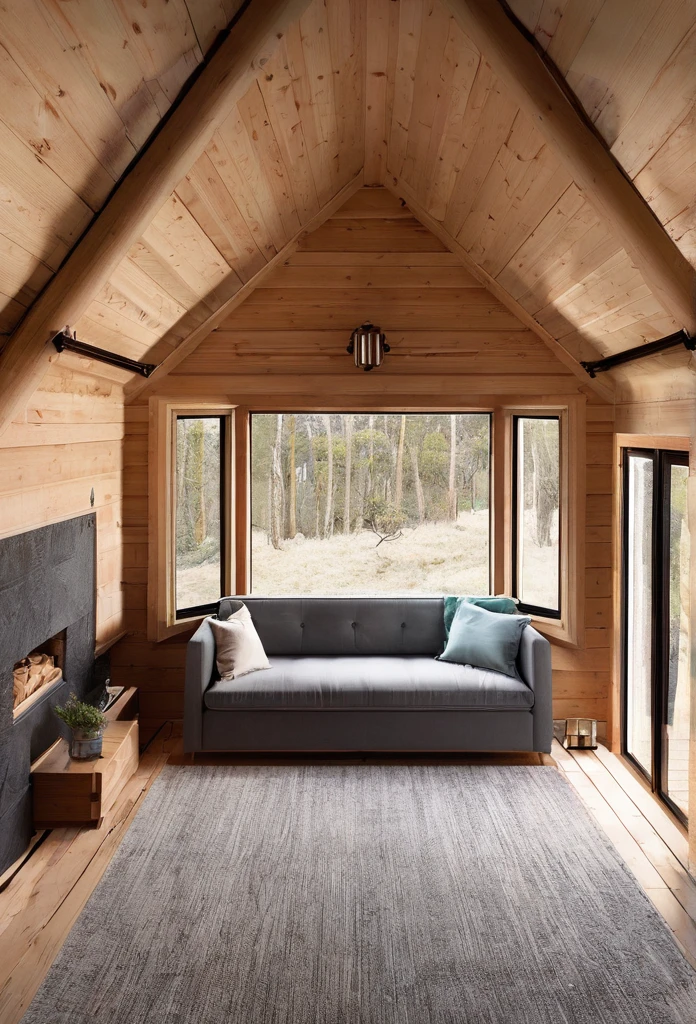 create the inside of a cabin with a lareira
