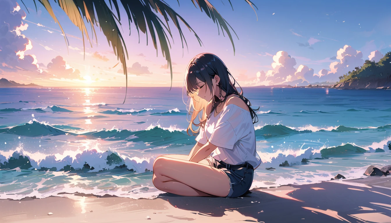 (masterpiece, Highest quality:1.2), 1 Girl, alone,Eyes open,relaxing,Tropical atmosphere,Ocean